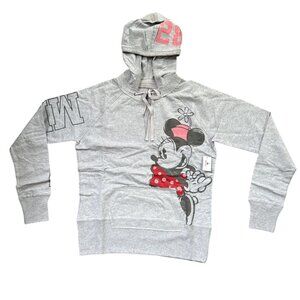 Disney Parks Minnie Mouse Hooded Sweatshirt Large Gray Authentic Walt Disney NWT